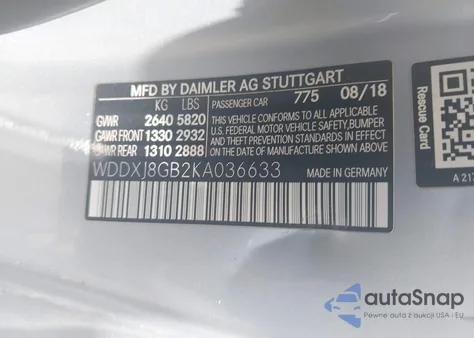 2019 Mercedes-Benz S 560 4Matic z USA, uszkodzony, nr VIN WDDXJ8GB2KA036633